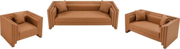 Meridian Furniture Everett Contemporary Vegan Leather Sofa with Plush Cushions for Modern Living Spaces 44067Cognac-L
