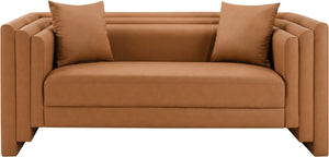 Meridian Furniture Everett Contemporary Vegan Leather Sofa with Plush Cushions for Modern Living Spaces 44067Cognac-L