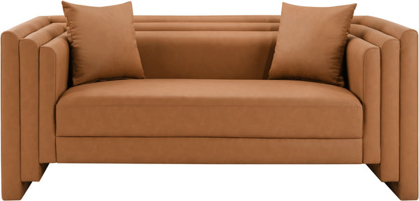 Meridian Furniture Everett Contemporary Vegan Leather Sofa with Plush Cushions for Modern Living Spaces 44067Cognac-L