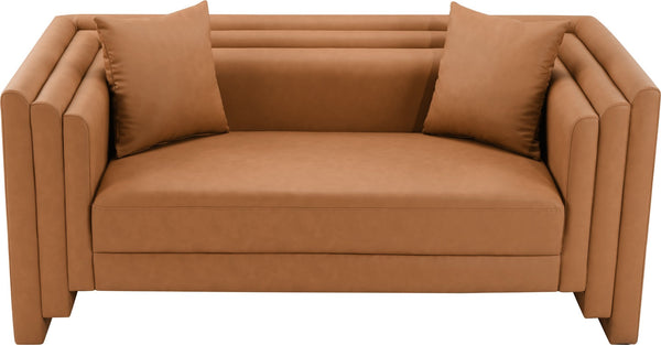Meridian Furniture Everett Contemporary Vegan Leather Sofa with Plush Cushions for Modern Living Spaces 44067Cognac-L