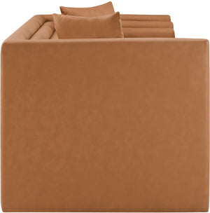 Meridian Furniture Everett Contemporary Vegan Leather Sofa with Plush Cushions for Modern Living Spaces 44067Cognac-L