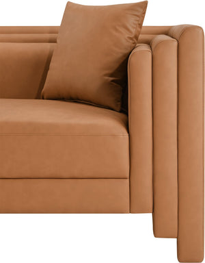 Meridian Furniture Everett Contemporary Vegan Leather Sofa with Plush Cushions for Modern Living Spaces 44067Cognac-L