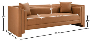 Meridian Furniture Everett Contemporary Vegan Leather Sofa with Structured Silhouette for Living Rooms 44067Cognac-S
