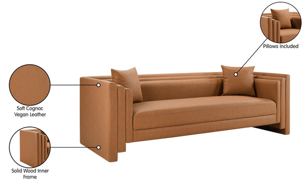 Meridian Furniture Everett Contemporary Vegan Leather Sofa with Structured Silhouette for Living Rooms 44067Cognac-S