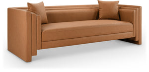 Meridian Furniture Everett Contemporary Vegan Leather Sofa with Structured Silhouette for Living Rooms 44067Cognac-S