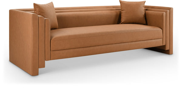 Meridian Furniture Everett Contemporary Vegan Leather Sofa with Structured Silhouette for Living Rooms 44067Cognac-S