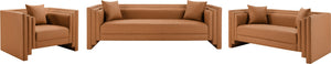 Meridian Furniture Everett Contemporary Vegan Leather Sofa with Structured Silhouette for Living Rooms 44067Cognac-S