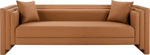Meridian Furniture Everett Contemporary Vegan Leather Sofa with Structured Silhouette for Living Rooms 44067Cognac-S