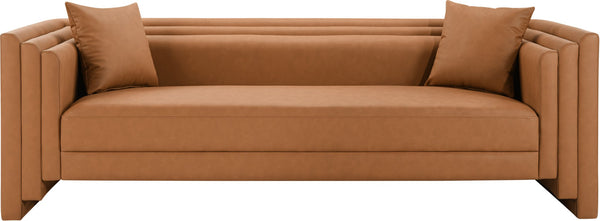 Meridian Furniture Everett Contemporary Vegan Leather Sofa with Structured Silhouette for Living Rooms 44067Cognac-S