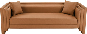 Meridian Furniture Everett Contemporary Vegan Leather Sofa with Structured Silhouette for Living Rooms 44067Cognac-S