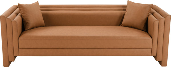 Meridian Furniture Everett Contemporary Vegan Leather Sofa with Structured Silhouette for Living Rooms 44067Cognac-S