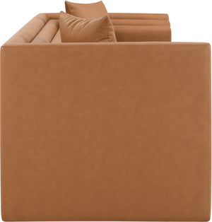 Meridian Furniture Everett Contemporary Vegan Leather Sofa with Structured Silhouette for Living Rooms 44067Cognac-S