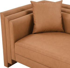 Meridian Furniture Everett Contemporary Vegan Leather Sofa with Structured Silhouette for Living Rooms 44067Cognac-S