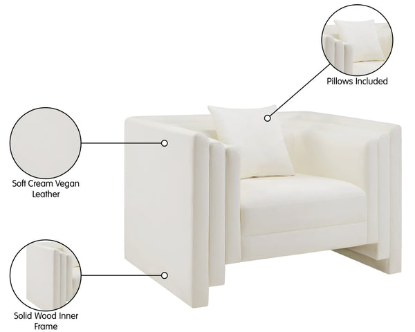 Meridian Furniture Everett Accent Chair with Plush Cushioning and Solid Wood Frame for Modern Living Spaces Cream Vegan Leather 44067Cream-C