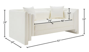 Meridian Furniture Everett Vegan Leather Compact Sofa with Plush Pillows for Modern Living Rooms 44067Cream-L