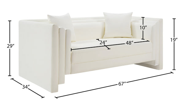 Meridian Furniture Everett Vegan Leather Compact Sofa with Plush Pillows for Modern Living Rooms 44067Cream-L