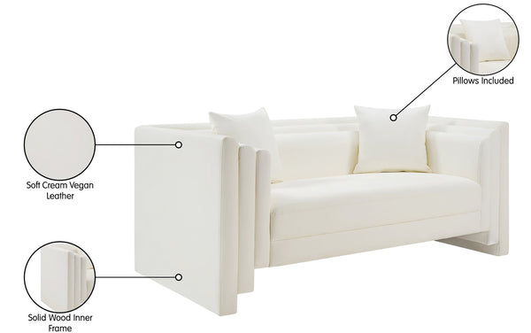 Meridian Furniture Everett Vegan Leather Compact Sofa with Plush Pillows for Modern Living Rooms 44067Cream-L
