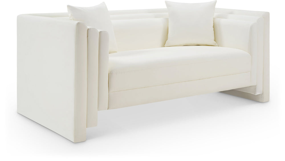Meridian Furniture Everett Vegan Leather Compact Sofa with Plush Pillows for Modern Living Rooms 44067Cream-L