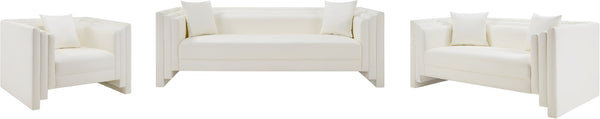 Meridian Furniture Everett Vegan Leather Compact Sofa with Plush Pillows for Modern Living Rooms 44067Cream-L
