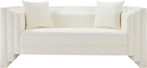 Meridian Furniture Everett Vegan Leather Compact Sofa with Plush Pillows for Modern Living Rooms 44067Cream-L