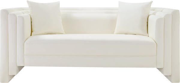 Meridian Furniture Everett Vegan Leather Compact Sofa with Plush Pillows for Modern Living Rooms 44067Cream-L