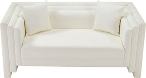 Meridian Furniture Everett Vegan Leather Compact Sofa with Plush Pillows for Modern Living Rooms 44067Cream-L