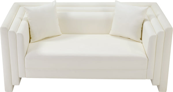 Meridian Furniture Everett Vegan Leather Compact Sofa with Plush Pillows for Modern Living Rooms 44067Cream-L