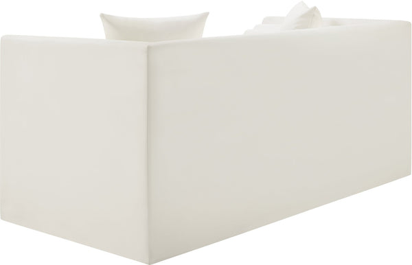 Meridian Furniture Everett Vegan Leather Compact Sofa with Plush Pillows for Modern Living Rooms 44067Cream-L