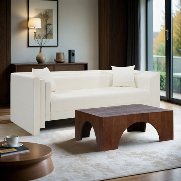 Meridian Furniture Everett Contemporary Cream Vegan Leather Sofa with Solid Wood Frame for Modern Living 44067Cream-S