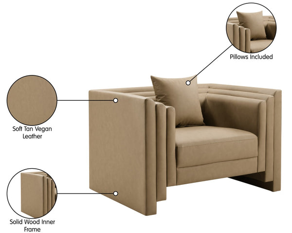 Meridian Furniture Everett Accent Chair with Plush Cushioning and Solid Wood Frame for Modern Living Spaces Tan Vegan Leather 44067Tan-C