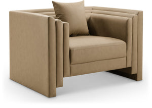 Meridian Furniture Everett Accent Chair with Plush Cushioning and Solid Wood Frame for Modern Living Spaces Tan Vegan Leather 44067Tan-C