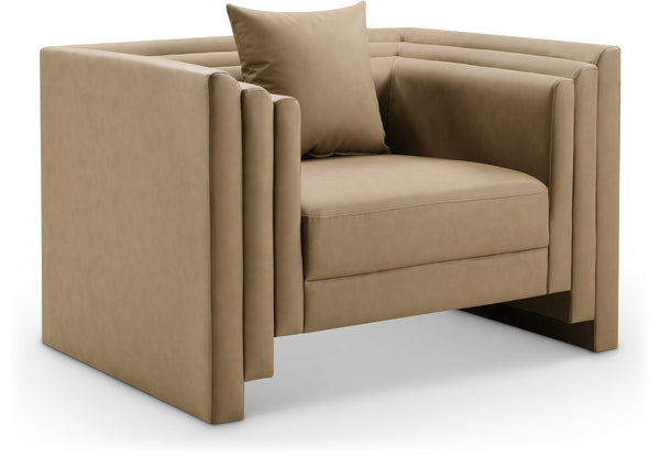 Meridian Furniture Everett Accent Chair with Plush Cushioning and Solid Wood Frame for Modern Living Spaces Tan Vegan Leather 44067Tan-C