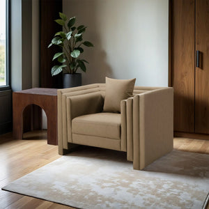 Meridian Furniture Everett Accent Chair with Plush Cushioning and Solid Wood Frame for Modern Living Spaces Tan Vegan Leather 44067Tan-C