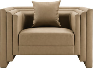 Meridian Furniture Everett Accent Chair with Plush Cushioning and Solid Wood Frame for Modern Living Spaces Tan Vegan Leather 44067Tan-C
