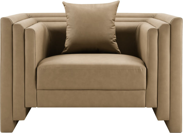 Meridian Furniture Everett Accent Chair with Plush Cushioning and Solid Wood Frame for Modern Living Spaces Tan Vegan Leather 44067Tan-C