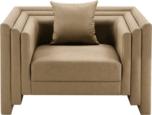 Meridian Furniture Everett Accent Chair with Plush Cushioning and Solid Wood Frame for Modern Living Spaces Tan Vegan Leather 44067Tan-C