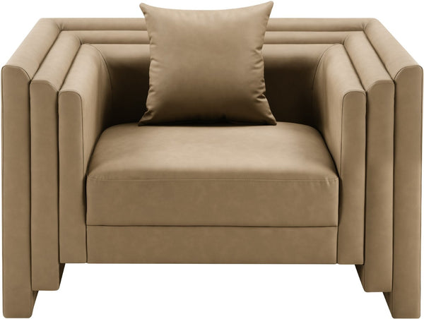 Meridian Furniture Everett Accent Chair with Plush Cushioning and Solid Wood Frame for Modern Living Spaces Tan Vegan Leather 44067Tan-C