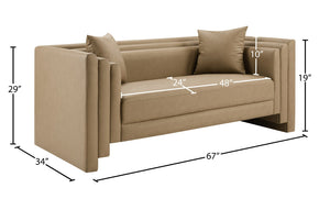 Meridian Furniture Everett Contemporary Vegan Leather Sofa with Solid Wood Frame and Plush Cushions 44067Tan-L