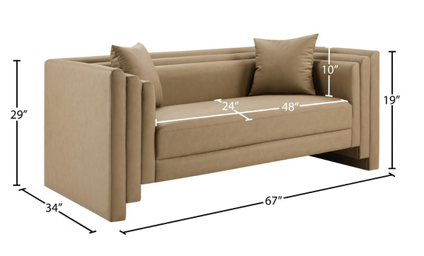 Meridian Furniture Everett Contemporary Vegan Leather Sofa with Solid Wood Frame and Plush Cushions 44067Tan-L