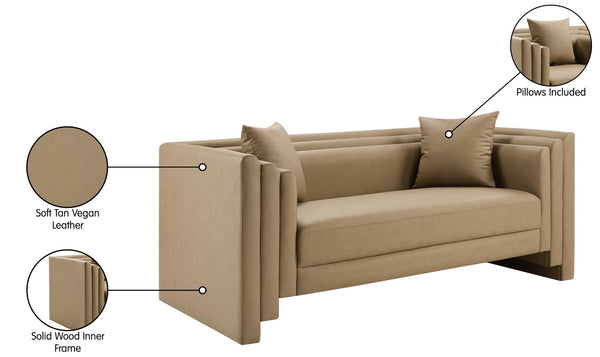 Meridian Furniture Everett Contemporary Vegan Leather Sofa with Solid Wood Frame and Plush Cushions 44067Tan-L