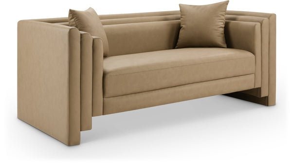 Meridian Furniture Everett Contemporary Vegan Leather Sofa with Solid Wood Frame and Plush Cushions 44067Tan-L