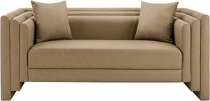 Meridian Furniture Everett Contemporary Vegan Leather Sofa with Solid Wood Frame and Plush Cushions 44067Tan-L