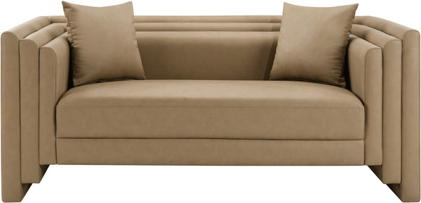 Meridian Furniture Everett Contemporary Vegan Leather Sofa with Solid Wood Frame and Plush Cushions 44067Tan-L