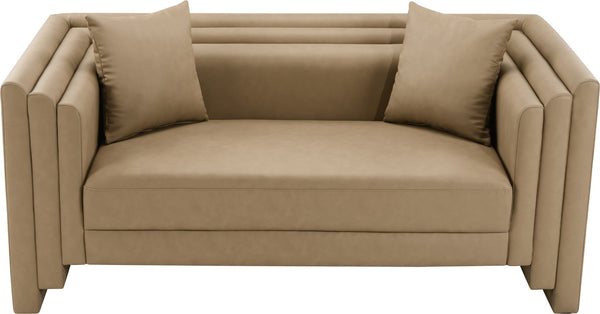 Meridian Furniture Everett Contemporary Vegan Leather Sofa with Solid Wood Frame and Plush Cushions 44067Tan-L