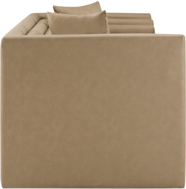 Meridian Furniture Everett Contemporary Vegan Leather Sofa with Solid Wood Frame and Plush Cushions 44067Tan-L