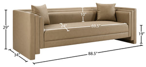 Meridian Furniture Everett Three Seat Vegan Leather Sofa with Solid Wood Frame for Modern Living Rooms 44067Tan-S