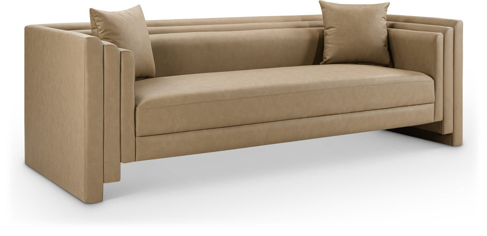 Meridian Furniture Everett Three Seat Vegan Leather Sofa with Solid Wood Frame for Modern Living Rooms 44067Tan-S