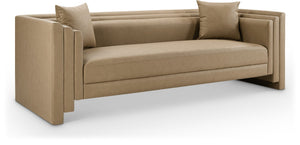 Meridian Furniture Everett Three Seat Vegan Leather Sofa with Solid Wood Frame for Modern Living Rooms 44067Tan-S