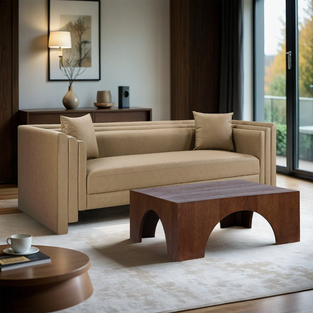 Meridian Furniture Everett Three Seat Vegan Leather Sofa with Solid Wood Frame for Modern Living Rooms 44067Tan-S