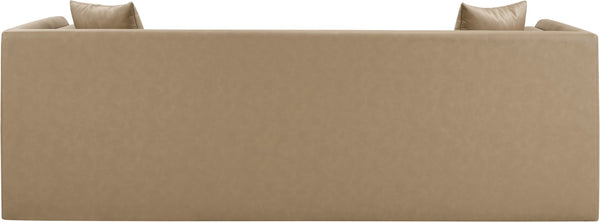Meridian Furniture Everett Three Seat Vegan Leather Sofa with Solid Wood Frame for Modern Living Rooms 44067Tan-S